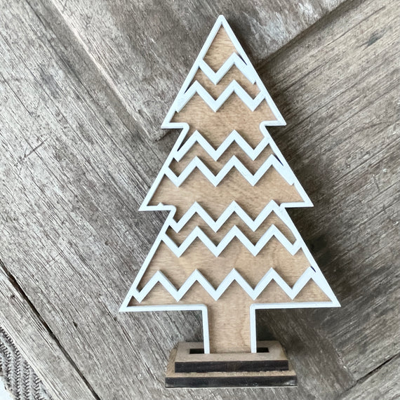 Christmas Tree - 7 inch White - Chevron Design