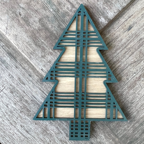 Christmas Tree - 7 inch Dark Green - Plaid Design