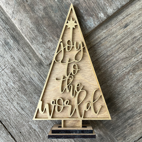 Christmas Tree - 11 inch Gold - Joy to the World Design